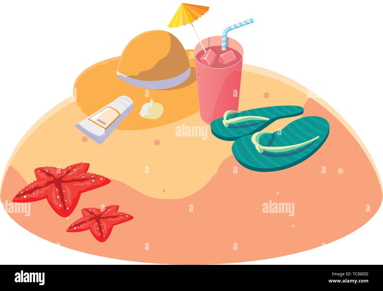 summer sand beach with flip flops scene vector illustration design ...