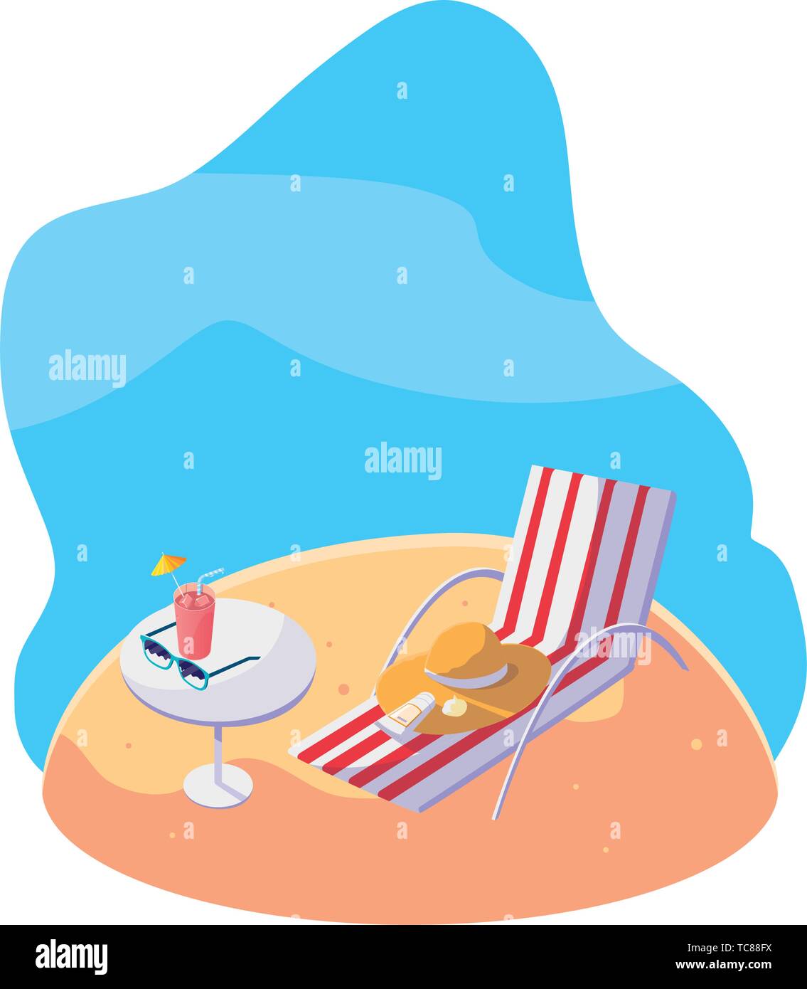 summer sand beach with chair scene vector illustration design Stock Vector