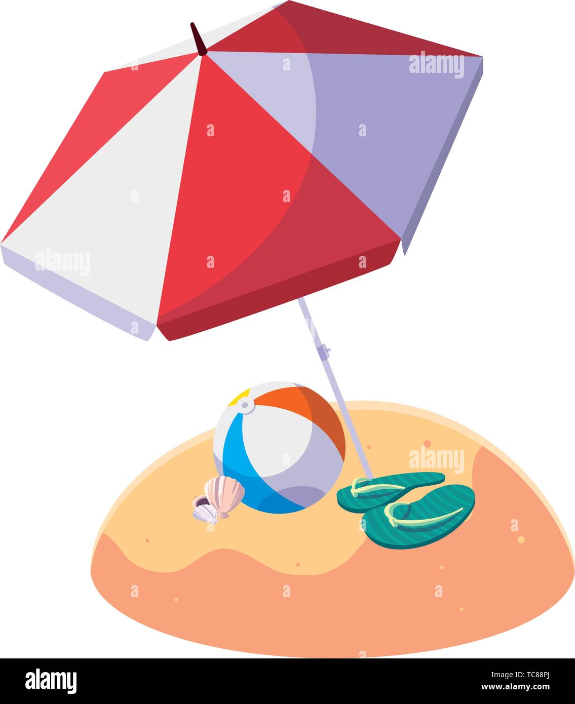 summer sand beach with umbrella and balloon toy vector illustration ...