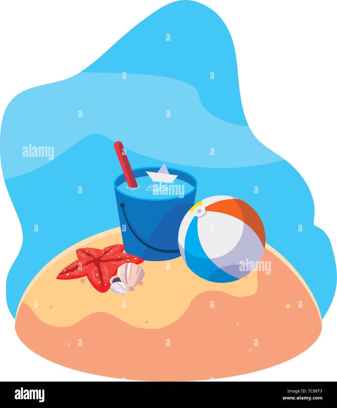 summer sand beach with balloon toy and icons vector illustration design ...