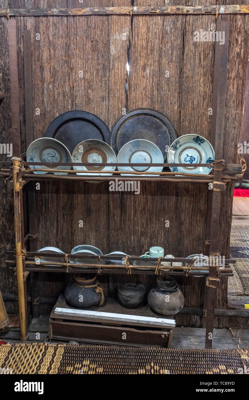 An old plates at Sarawak Cultural Village, Damai, Malaysia Stock Photo