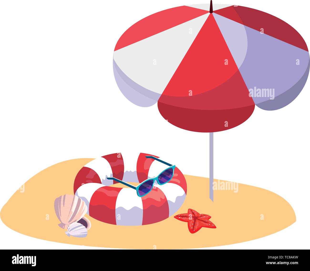 summer sand beach with umbrella and float vector illustration design ...