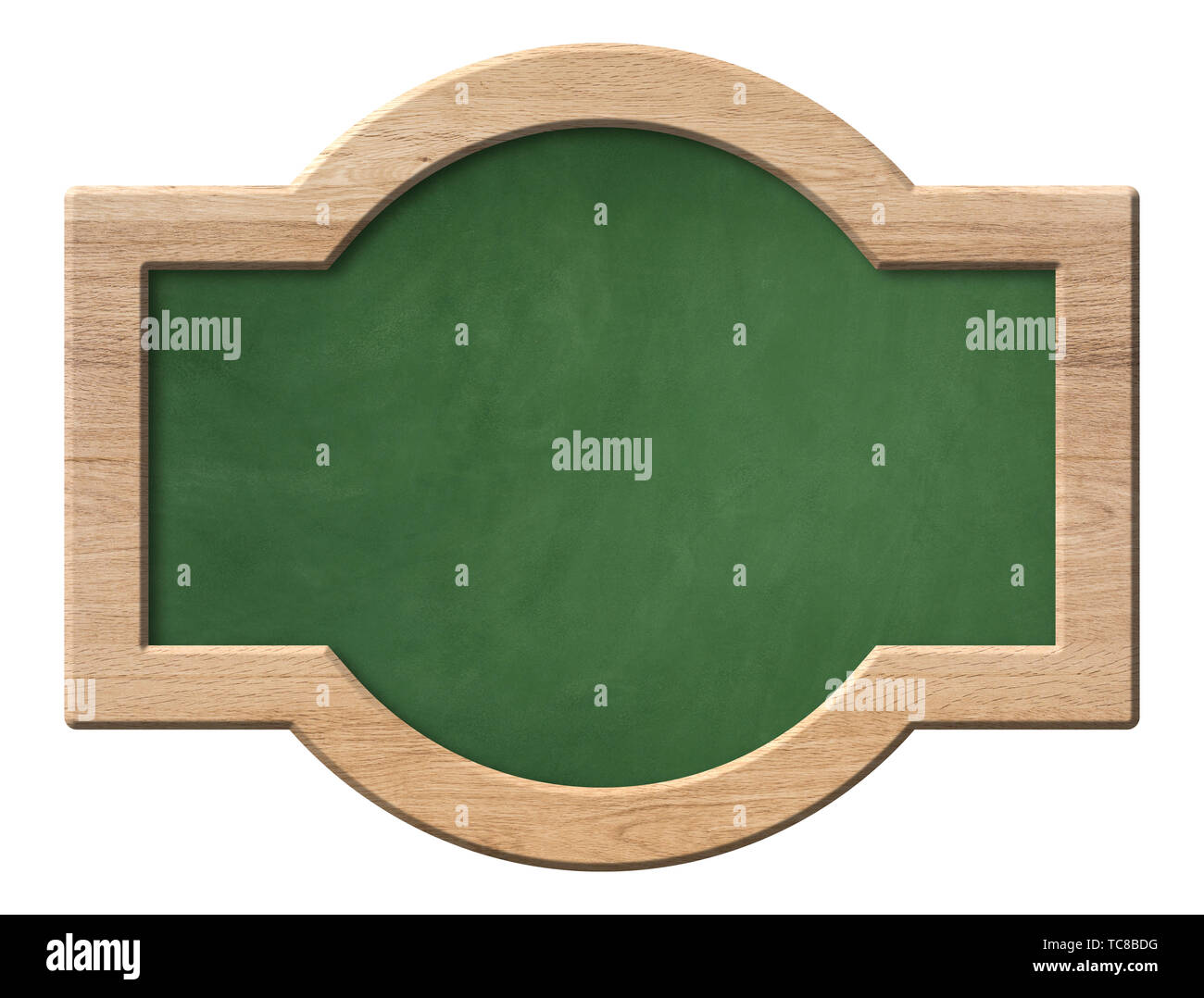 Green blackboard with bright wooden frame and rounded shape Stock Photo