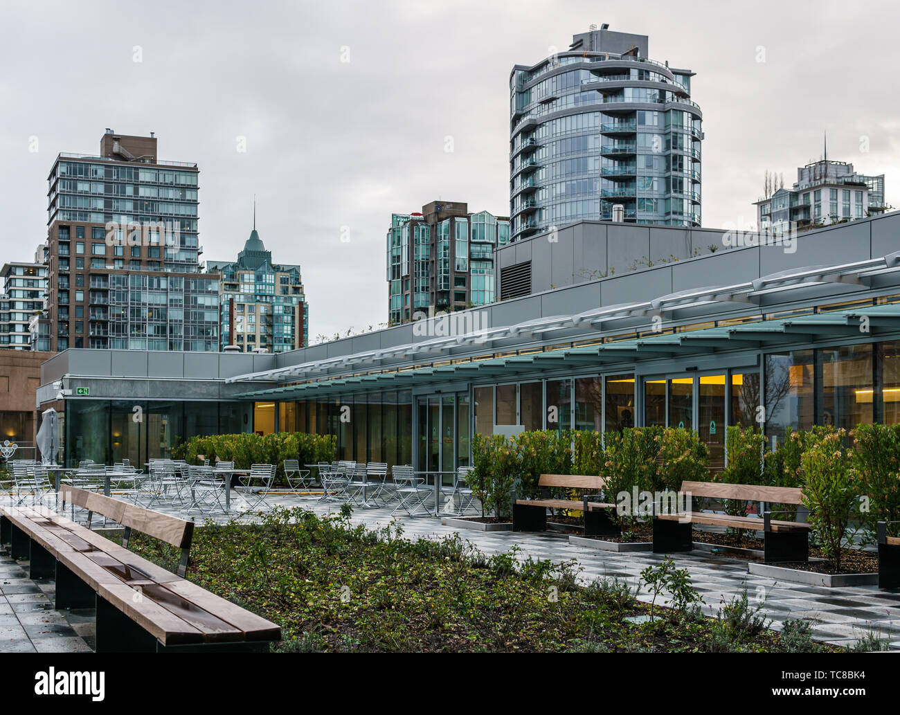 VANCOUVER, CANADA - NOVEMBER 28, 2018: Vancouver Public Library in downtown area and architecture elements. Stock Photo