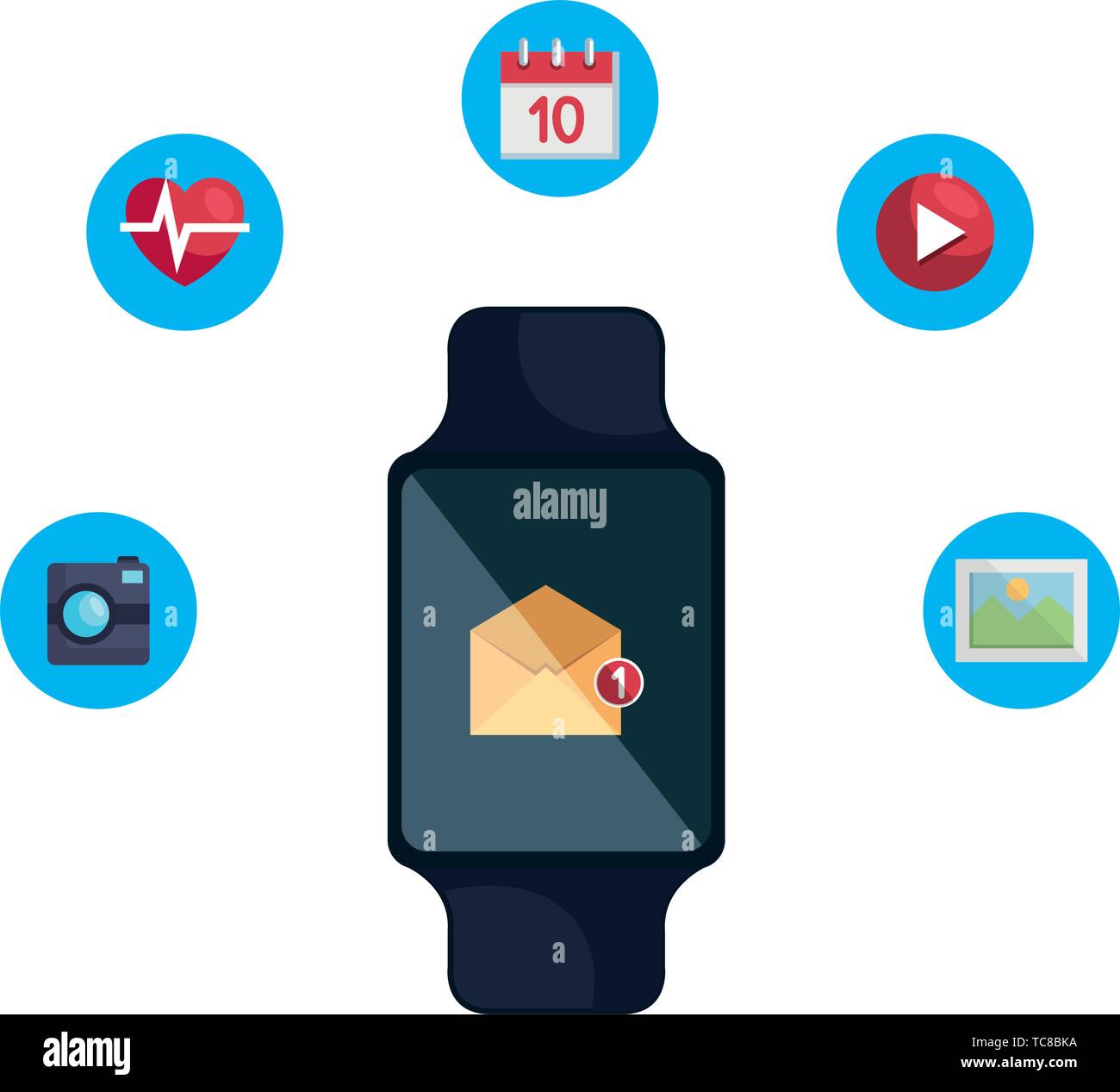 smartwatch with envelope email with applications Stock Vector