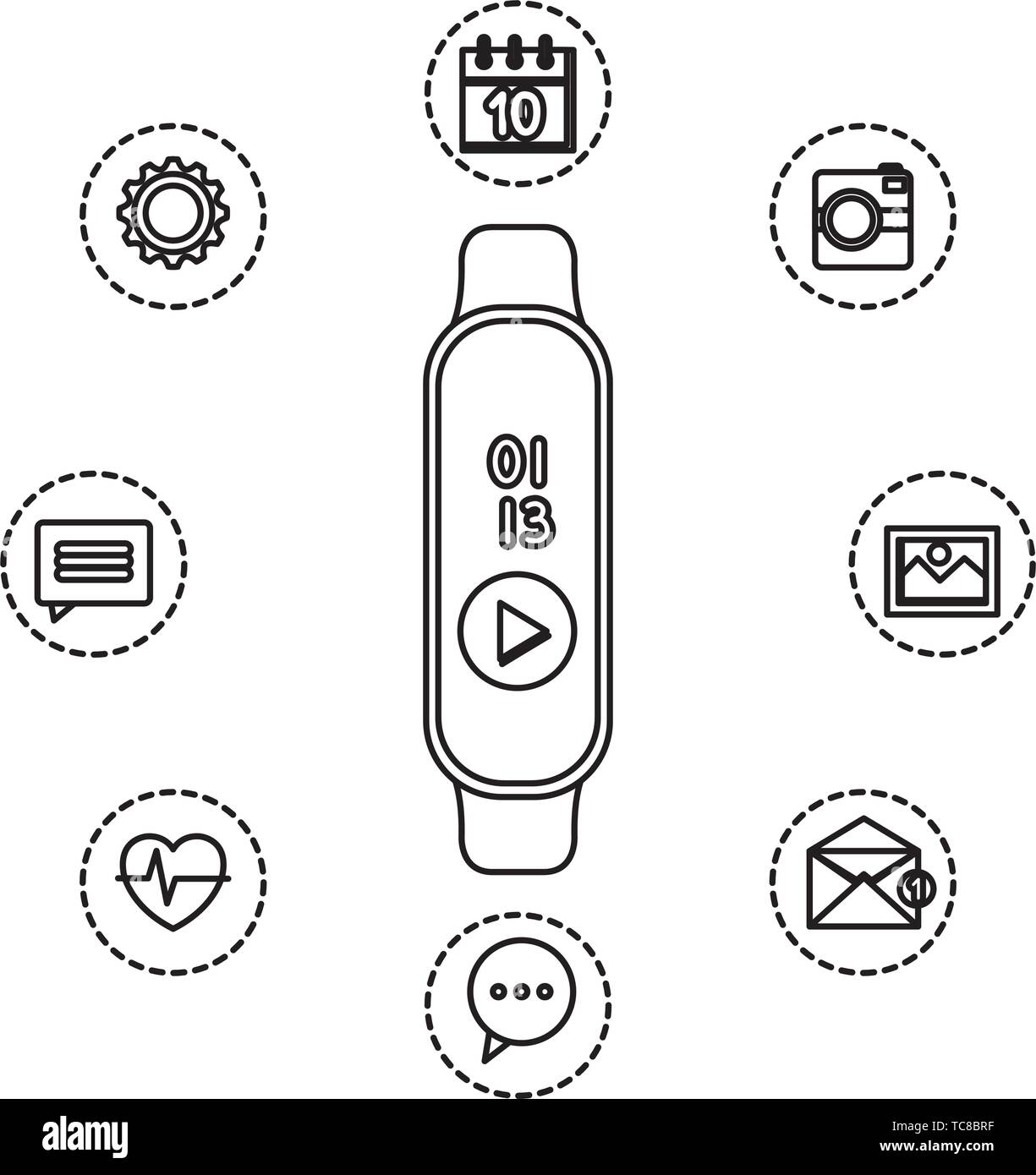 smartwatch with media player button and applications set Stock Vector
