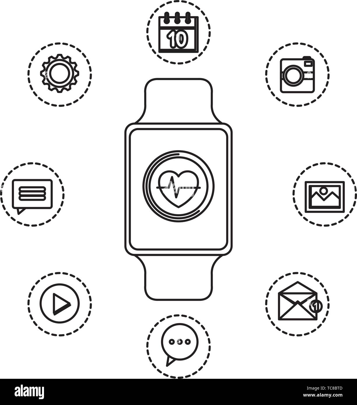 smartwatch with cardiology and set applications Stock Vector