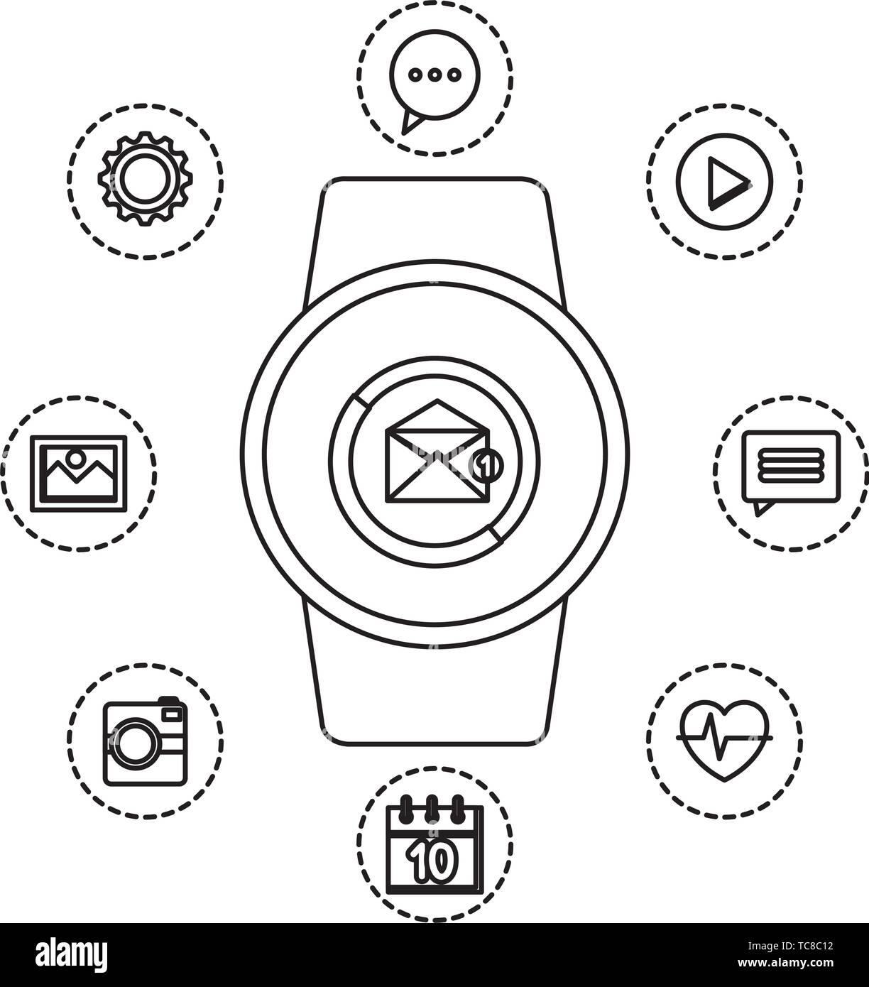 smartwatch with envelope email with applications Stock Vector