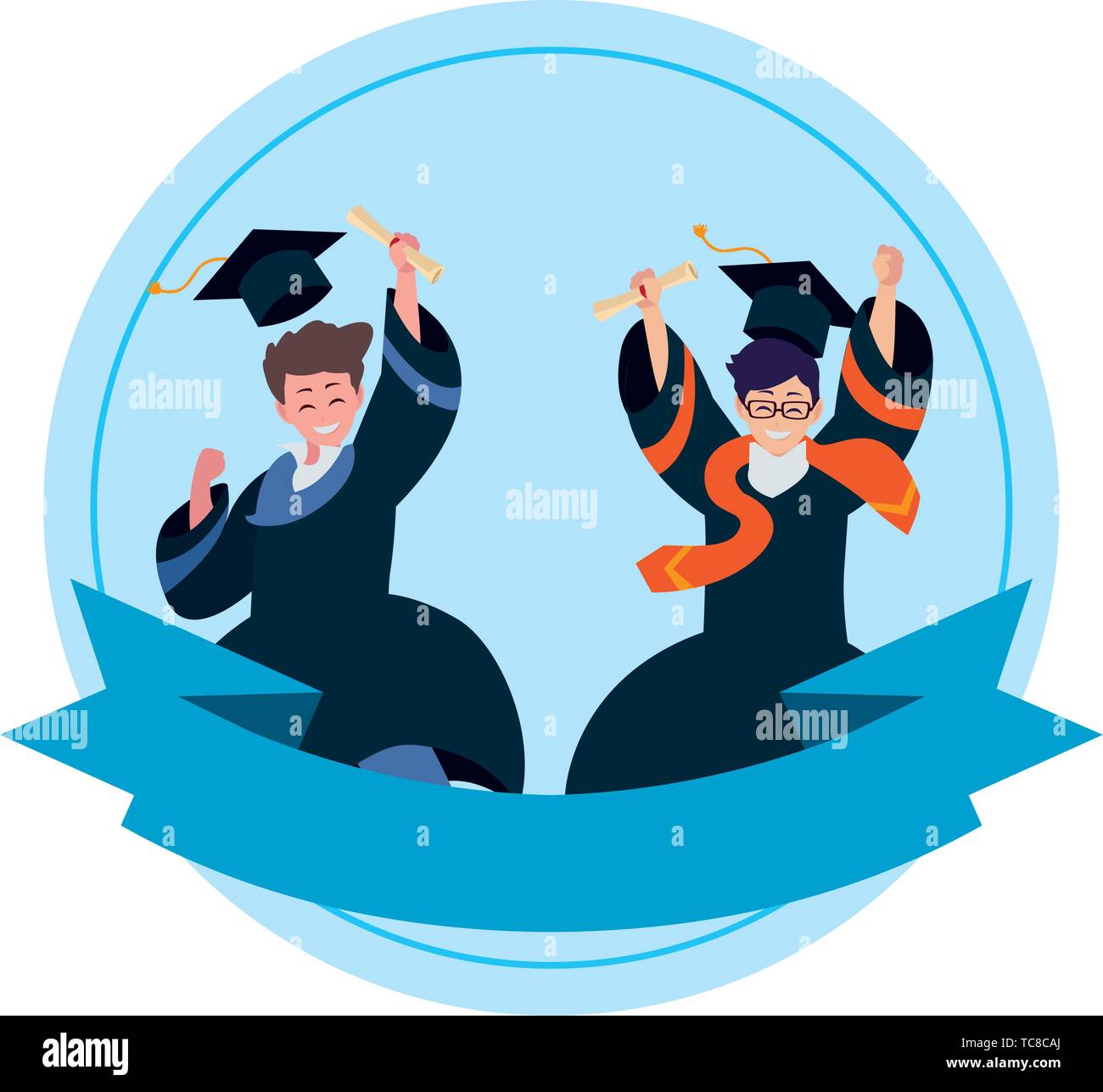 happy students boys graduated celebrating vector illustration design ...