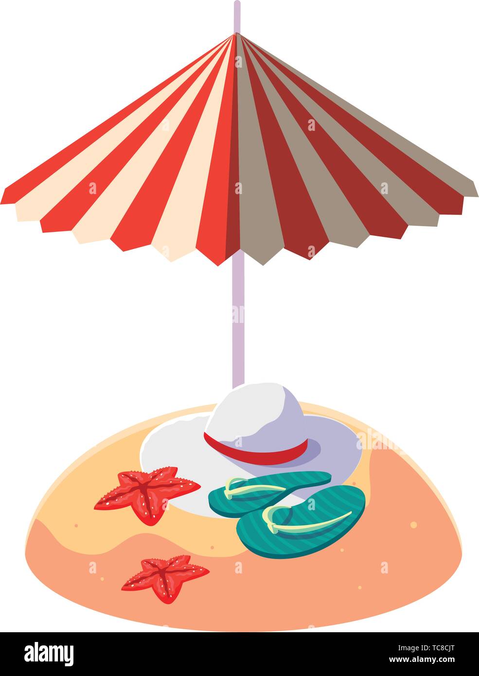 summer sand beach with umbrella and flip flops vector illustration ...