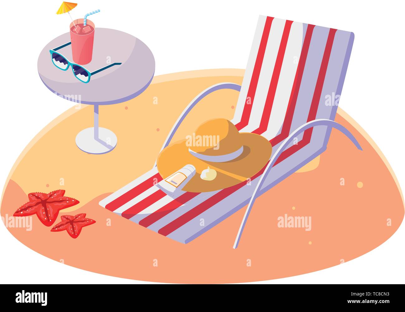summer sand beach with chair scene vector illustration design Stock Vector