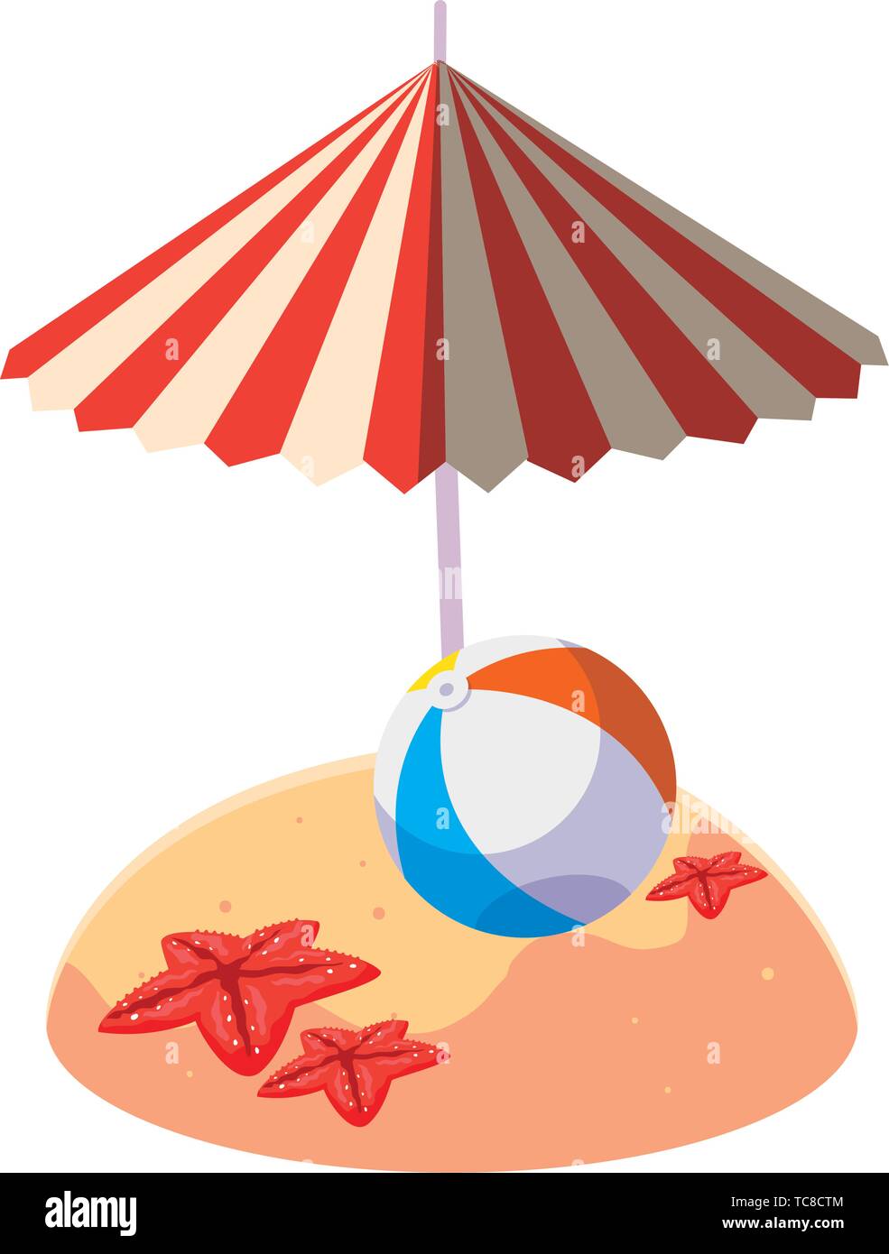 summer sand beach with umbrella and balloon toy vector illustration ...