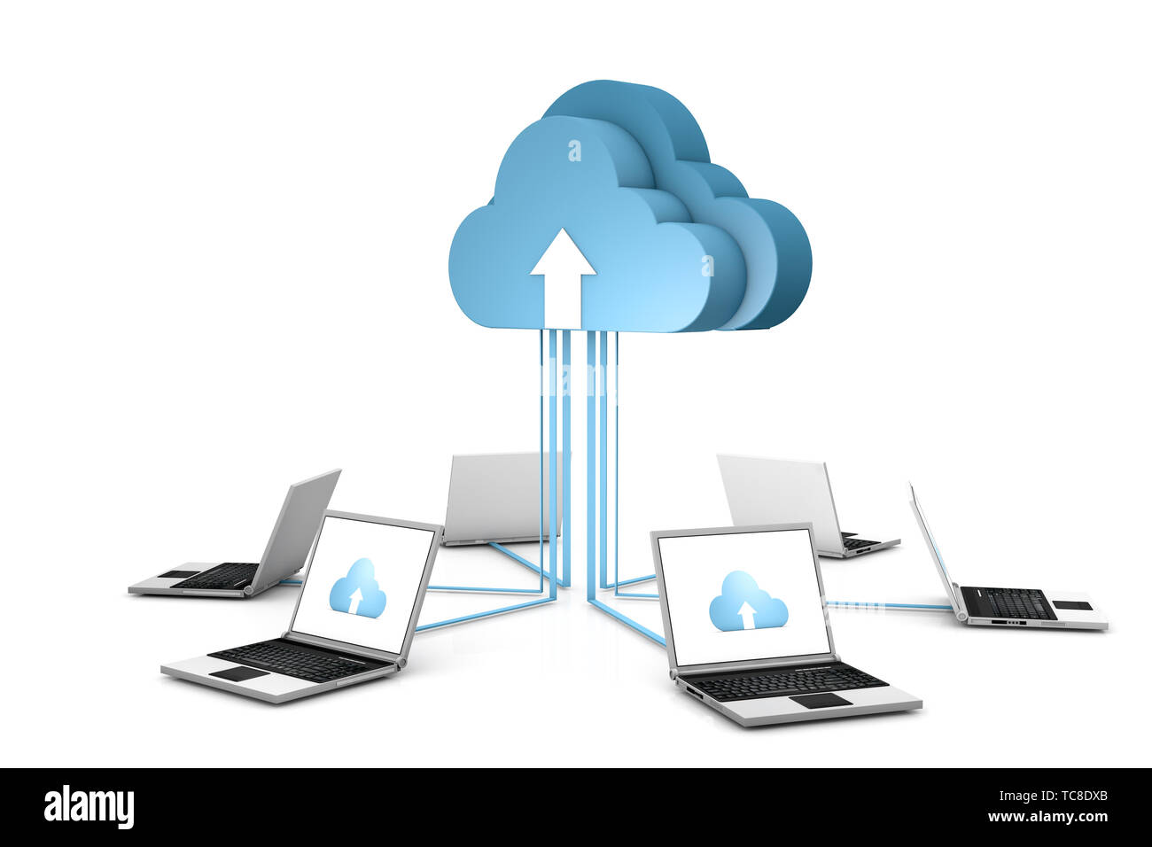 3d data cloud and laptops on white Stock Photo