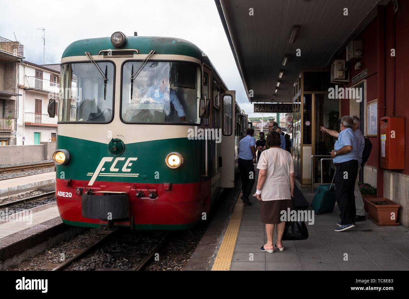 Train, Randazzo Station, Ferrovia Circumetnea, Catania, Sicily, Italy. Stock Photo