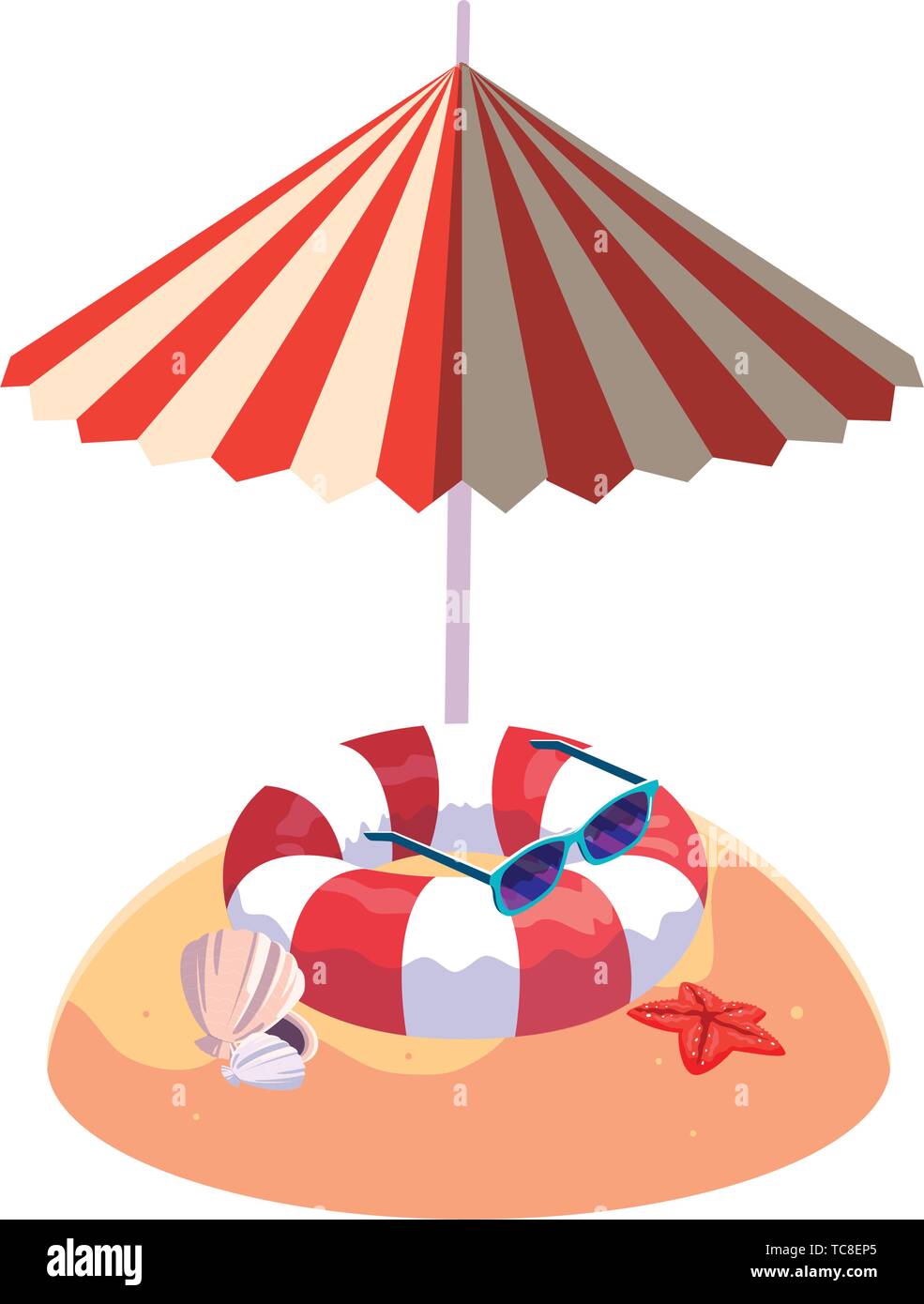 summer sand beach with umbrella and float vector illustration design ...