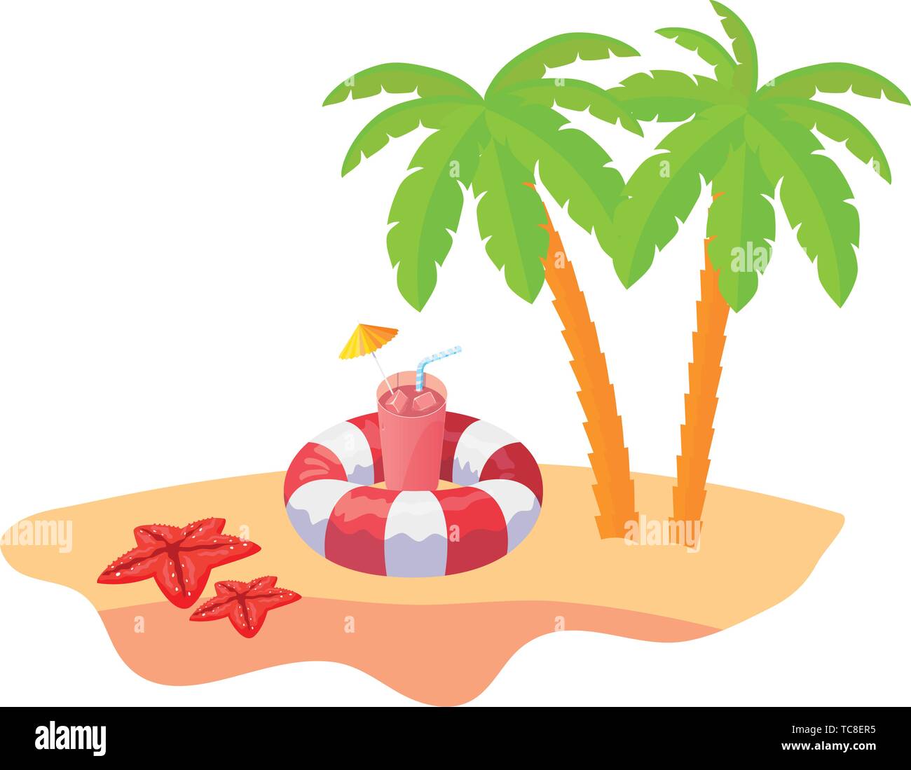 summer beach scene with tree palms and float vector illustration design ...