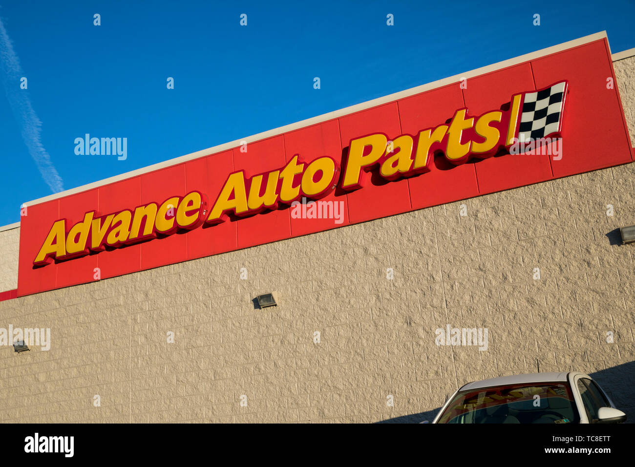 A logo sign outside of a Advance Auto Parts retail store location in Falling Waters, West Virginia on June 4, 2019. Stock Photo