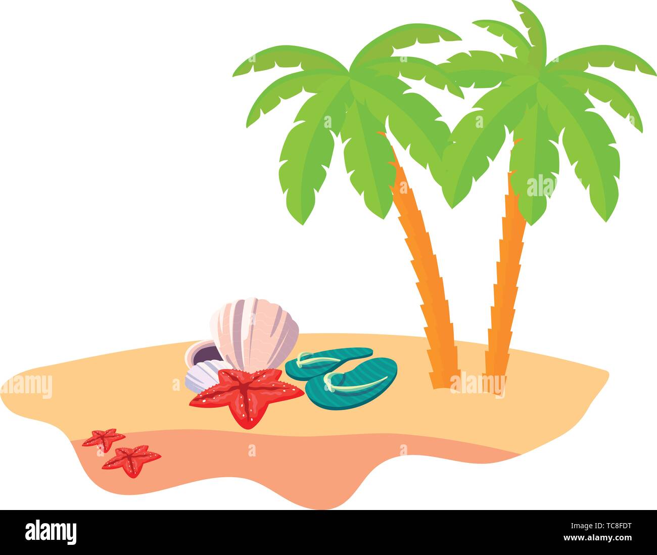summer beach scene with tree palms and flip flops vector illustration ...
