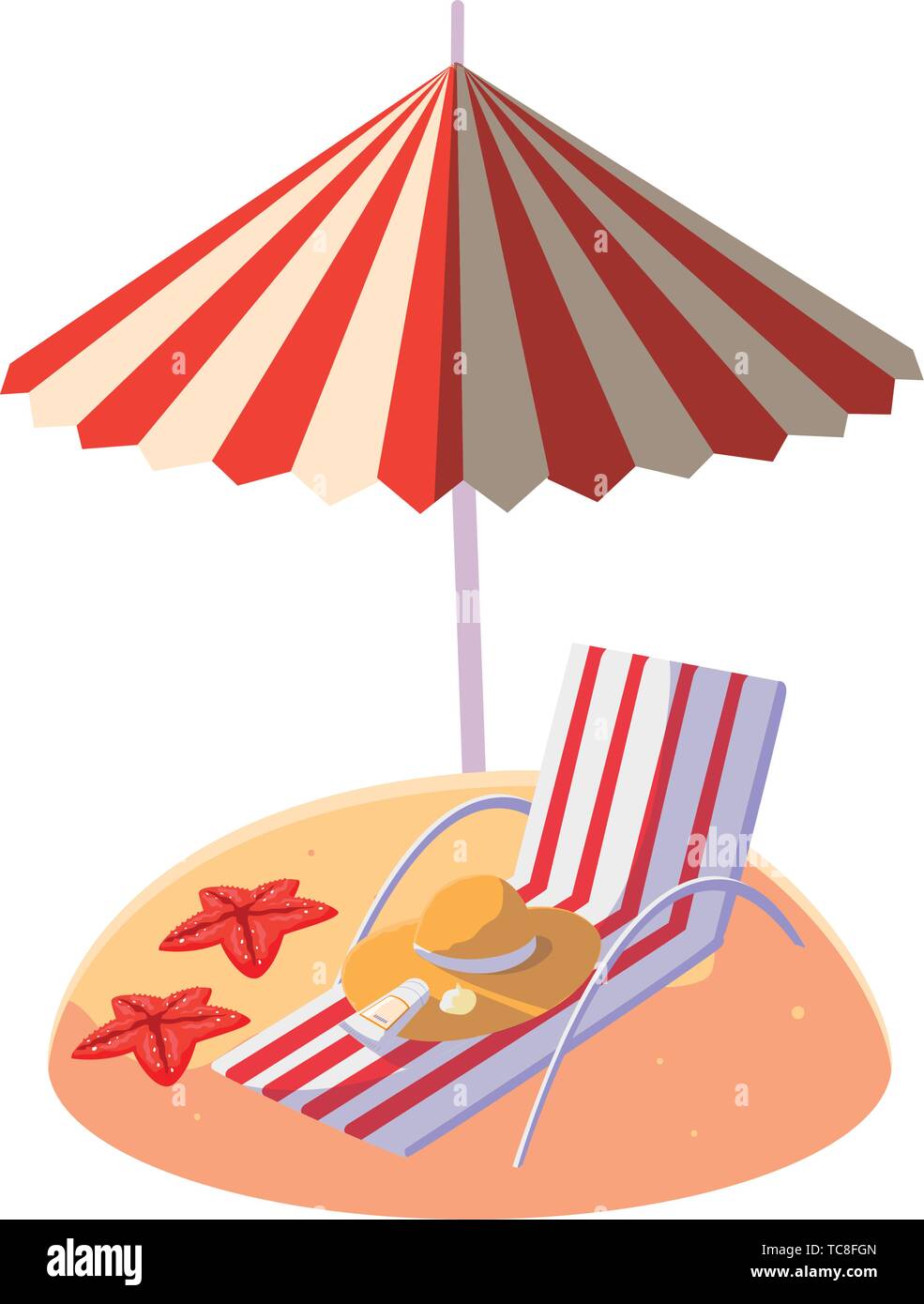 summer sand beach with umbrella and chair vector illustration design ...