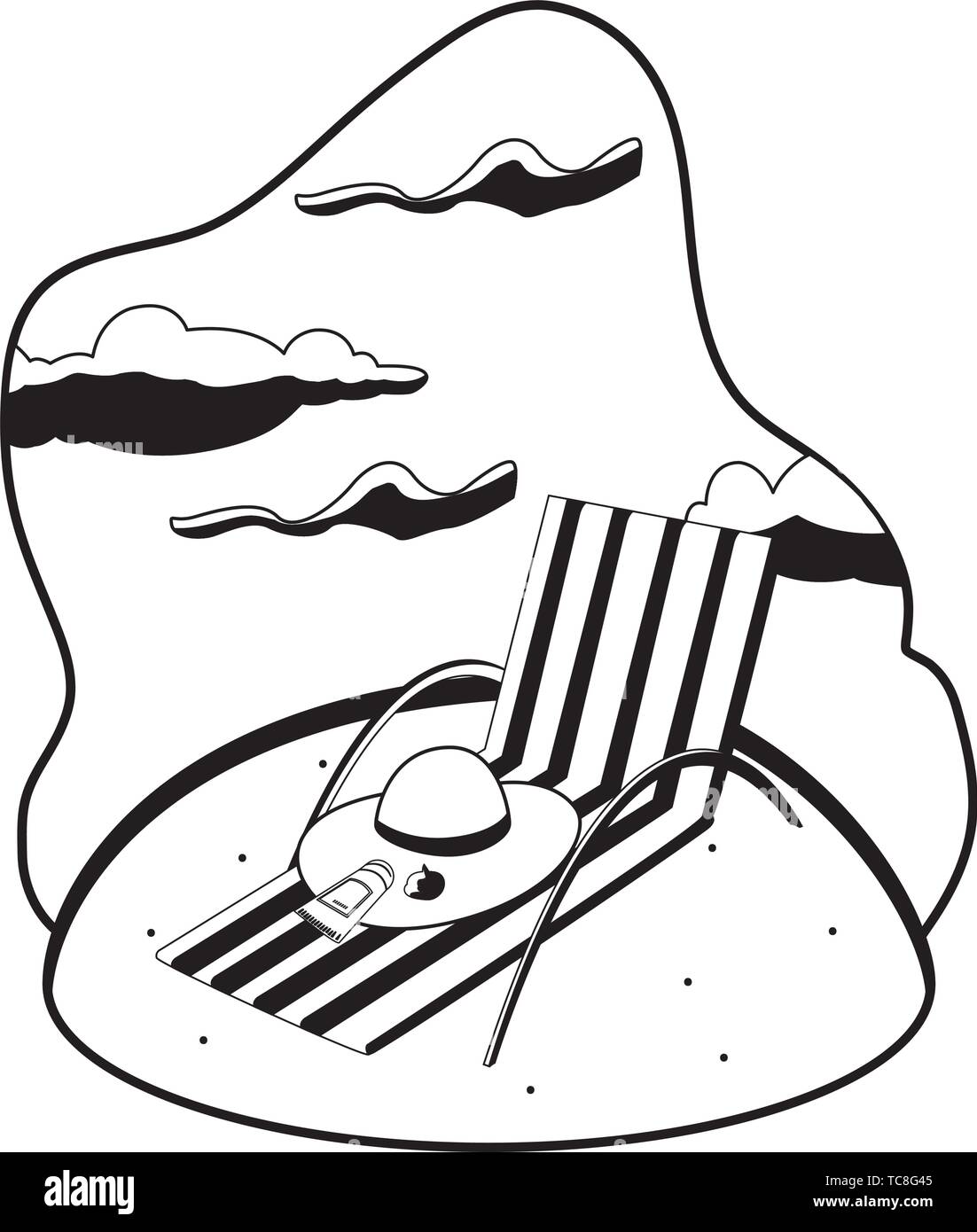 summer sand beach with chair scene vector illustration design Stock Vector