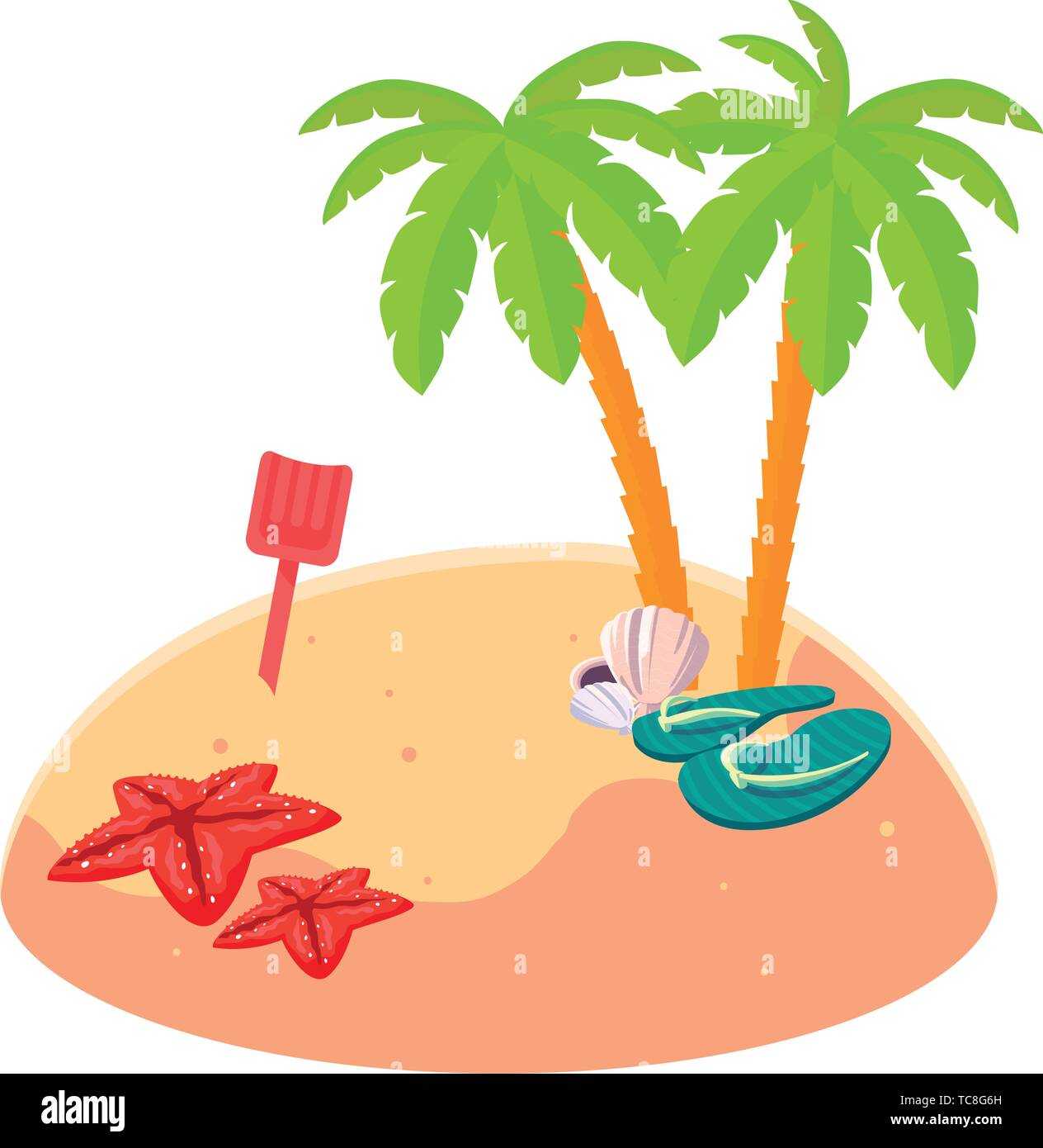 summer beach scene with tree palms and starfish vector illustration ...