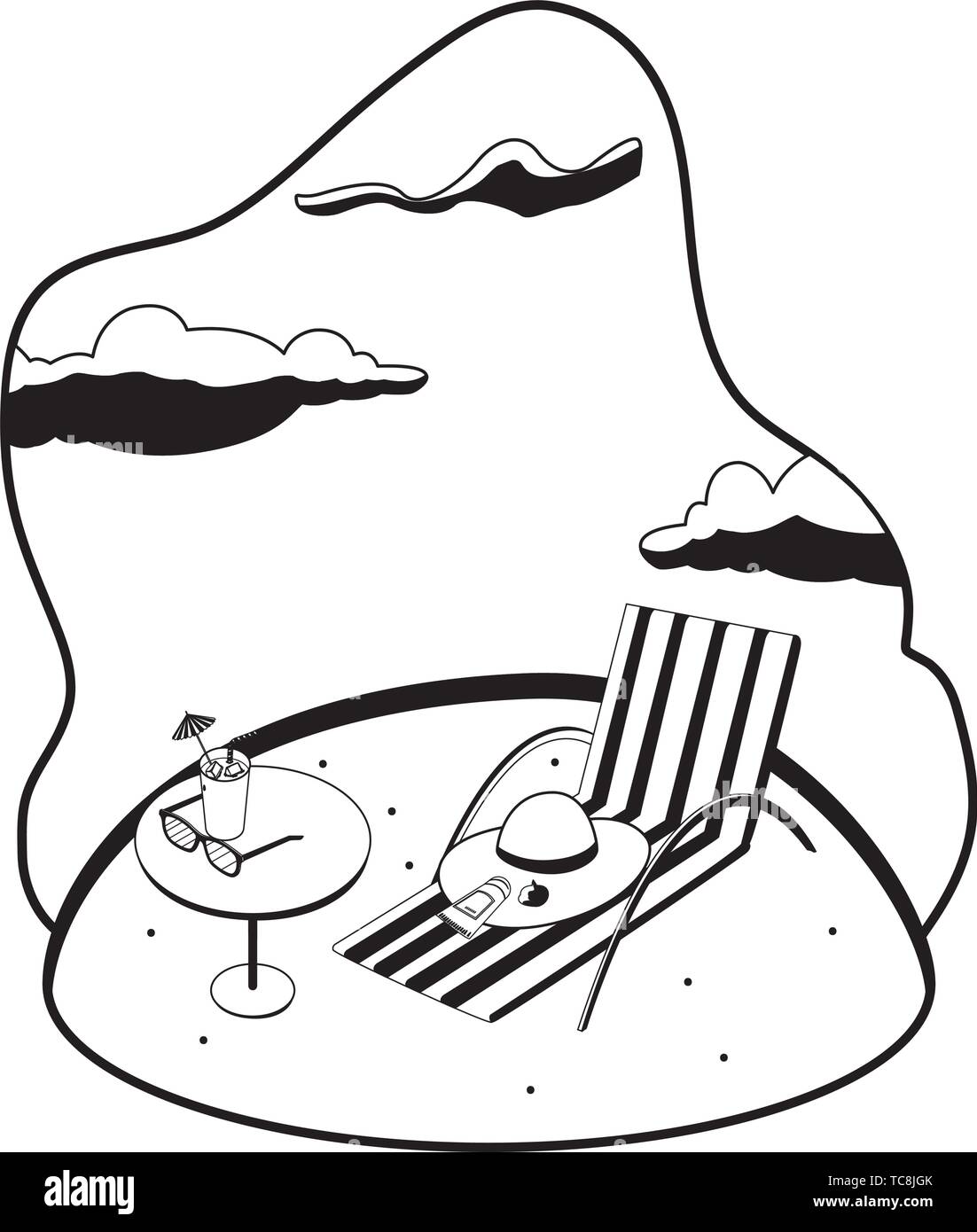 summer sand beach with chair scene vector illustration design Stock Vector