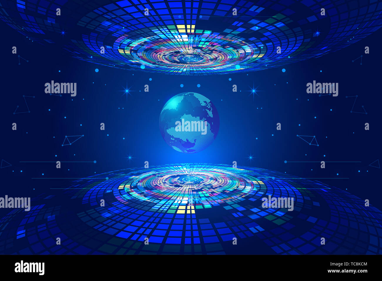Abstract blue technology holographic world map Stock Photo - Alamy