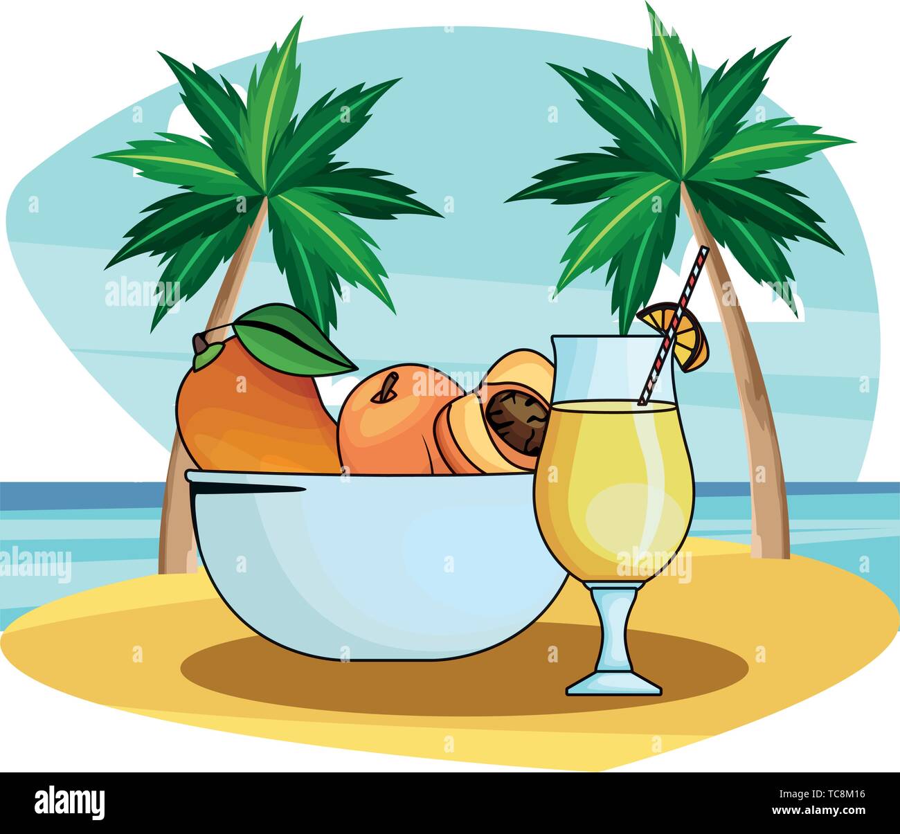 Natural juice cup and fruits in bowl Stock Vector Image & Art Alamy