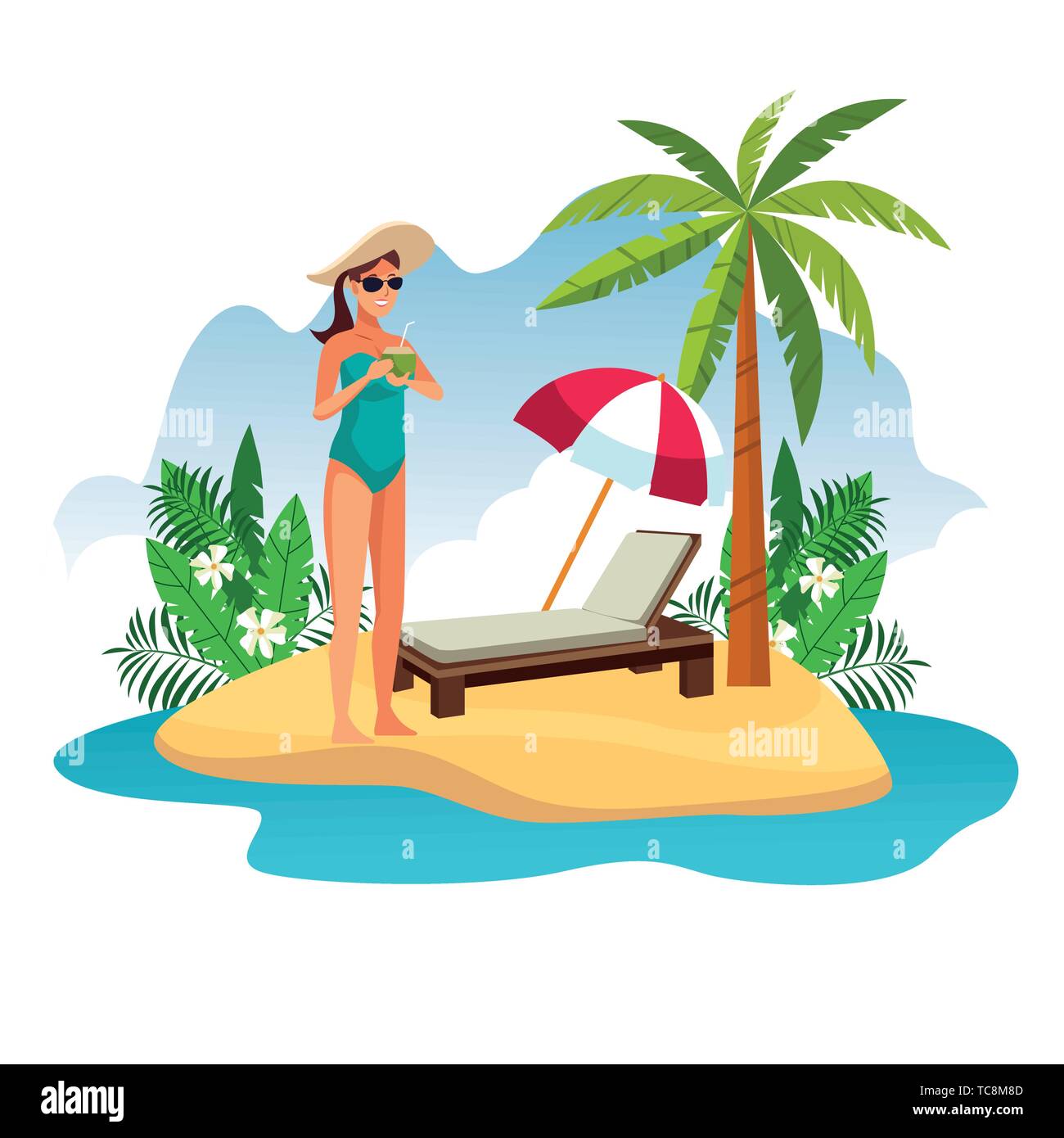 Young woman in the beach cartoon Stock Vector Image & Art - Alamy