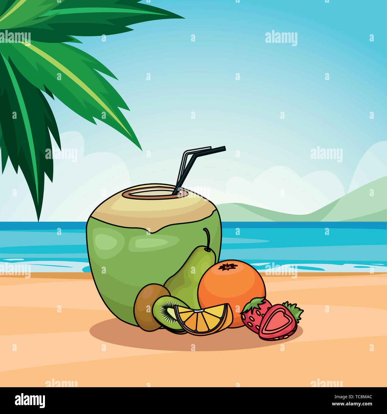 Coconut cocktail with tropical fruits Stock Vector Image & Art Alamy