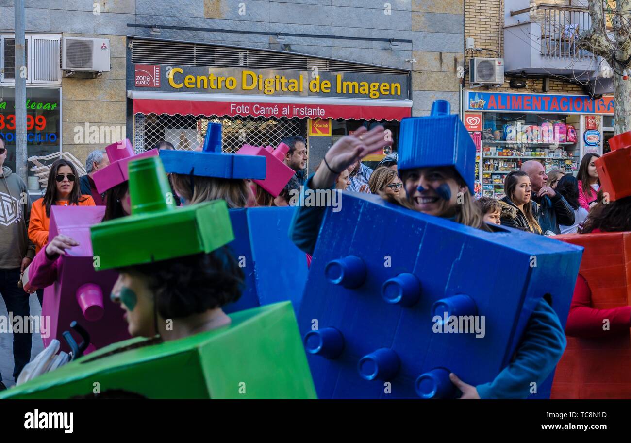 View of disguises in Carnival celebrations, Cuenca city, Spain Stock Photo