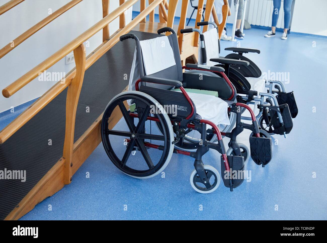 Wheelchair, Rehabilitation, Hospital Donostia, San Sebastian, Gipuzkoa, Basque Country, Spain Stock Photo
