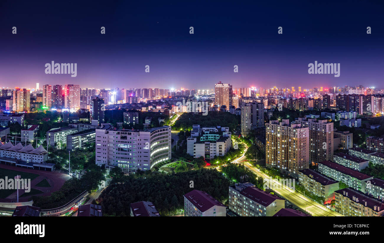 Panoramic view of the skyline of the campus of the Central South University of Forestry Science and Technology of the University of Forestry Science and Technology in Changsha University of Hunan Province overlooking Stock Photo