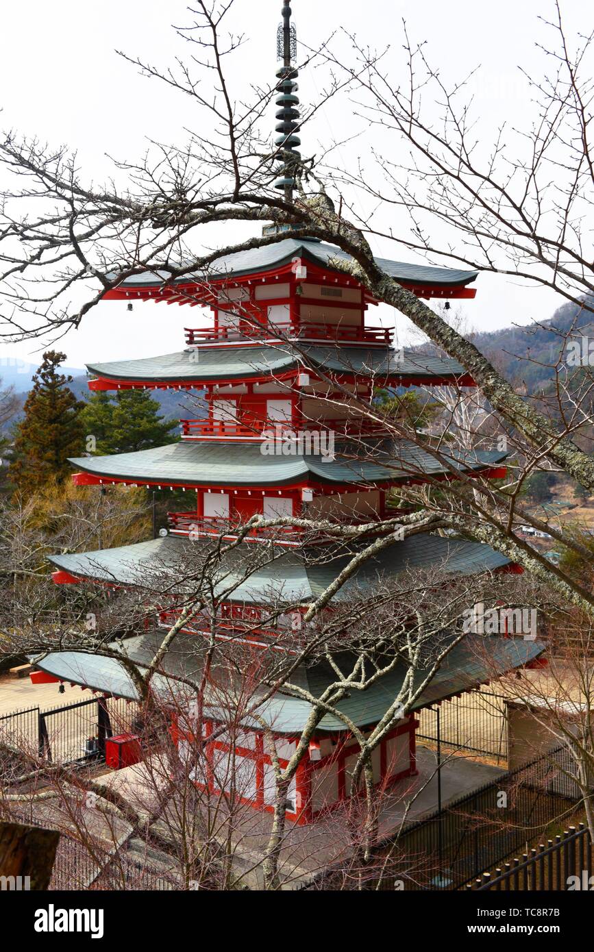 Chureito pagoda, Chubu region, Yamanashi prefecture, Honshu, Japan, Asia. Stock Photo