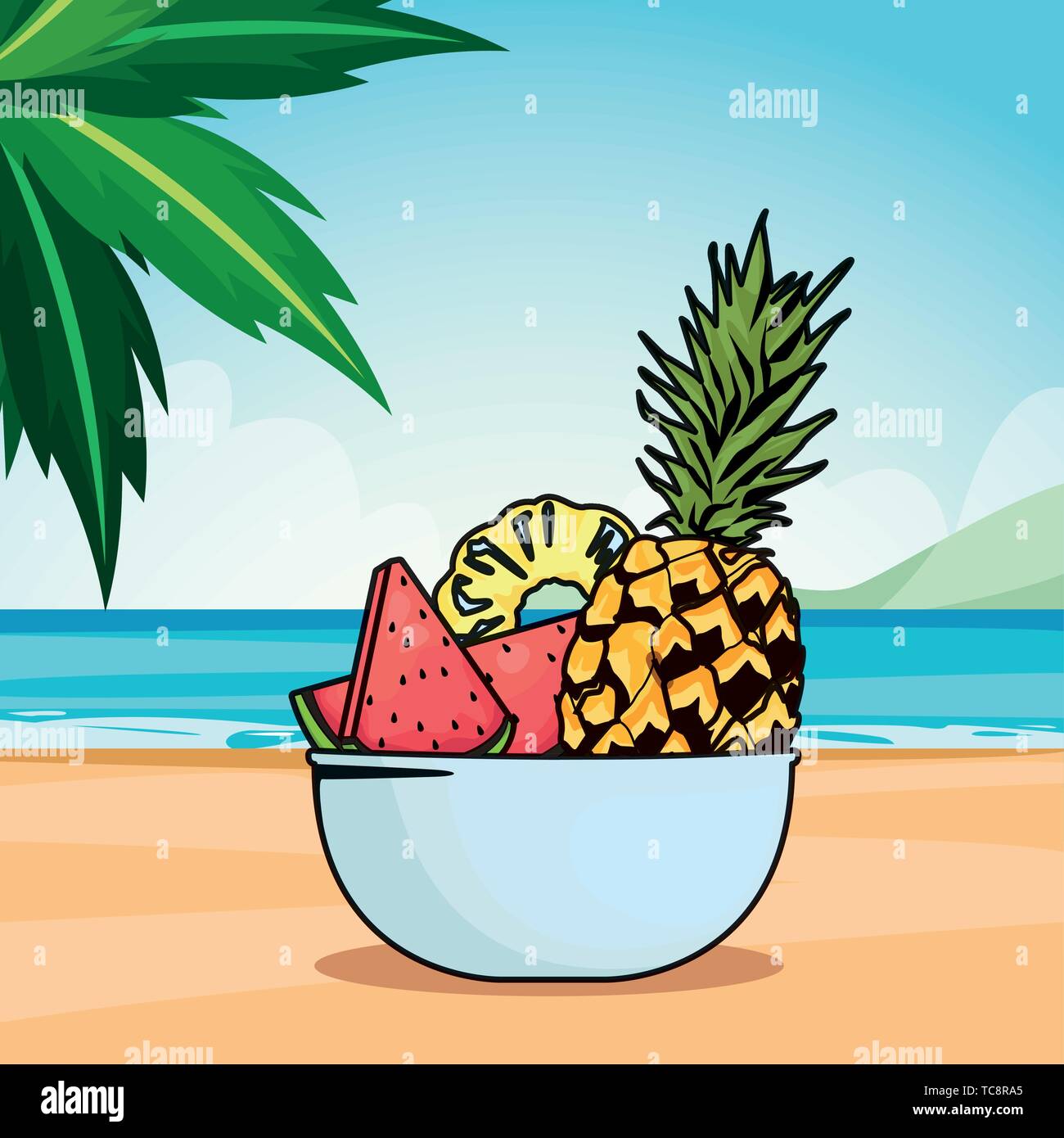 Fresh fruits in bowl cartoon Stock Vector Image & Art Alamy