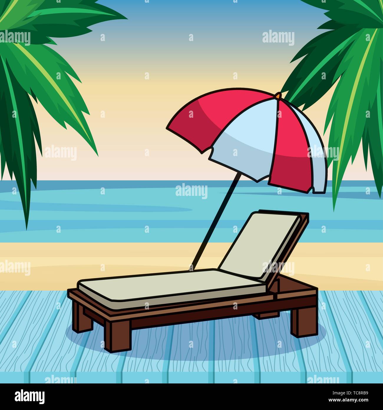 Beach sunchair and umbrella cartoon Stock Vector Image & Art Alamy