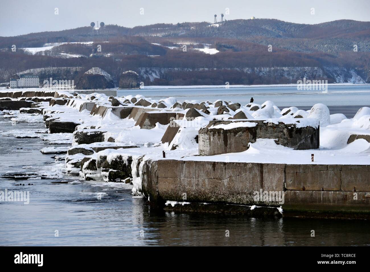 Drift Ice of Okhotsk Sea in Hokkaido, Japan, Asia. Stock Photo