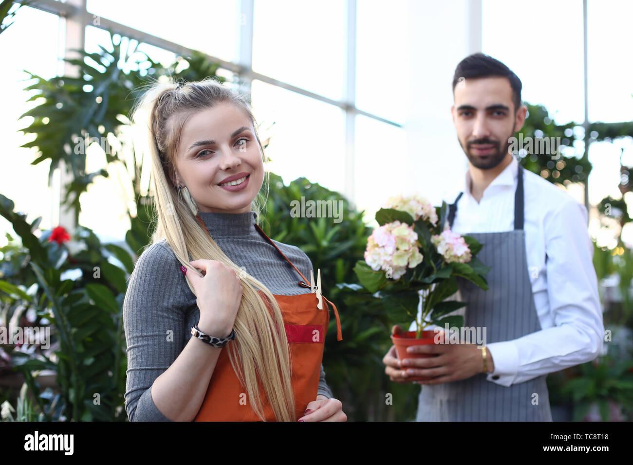 Florist woman wearing apron hi-res stock photography and images - Alamy