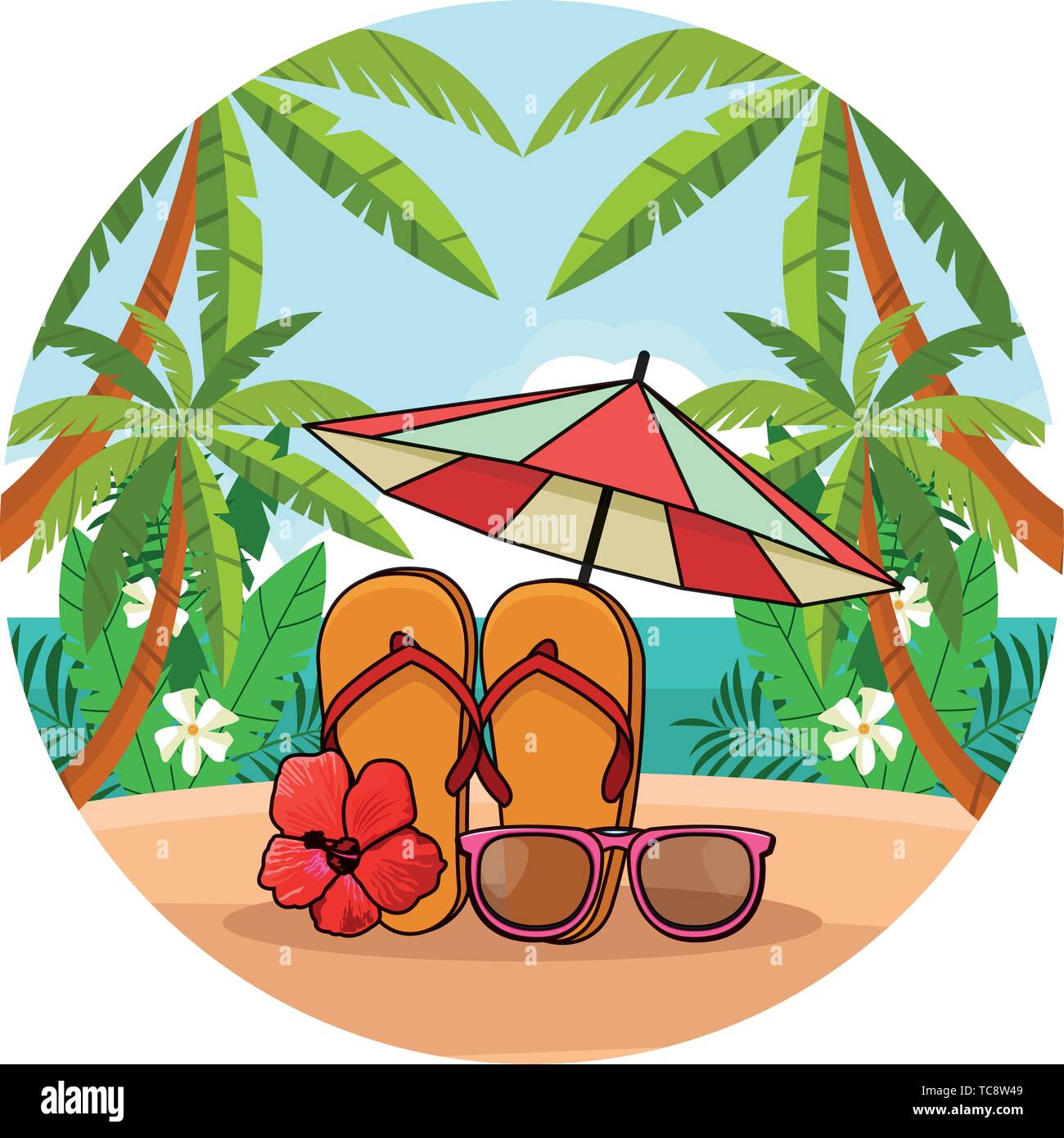 Umbrella and flip flops with sunglasses Stock Vector Image & Art - Alamy