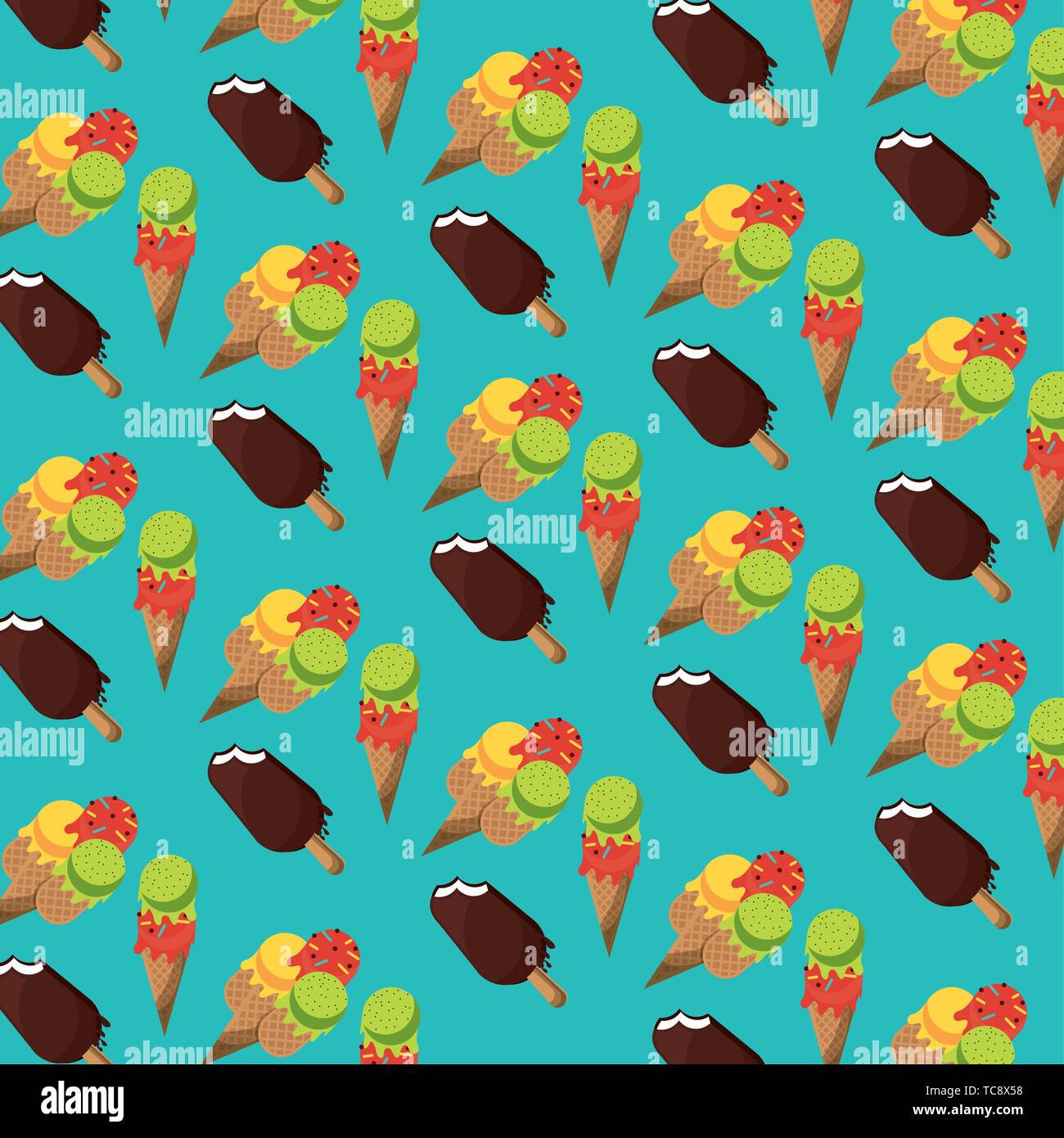 Ice creams and popsicle background pattern Stock Vector