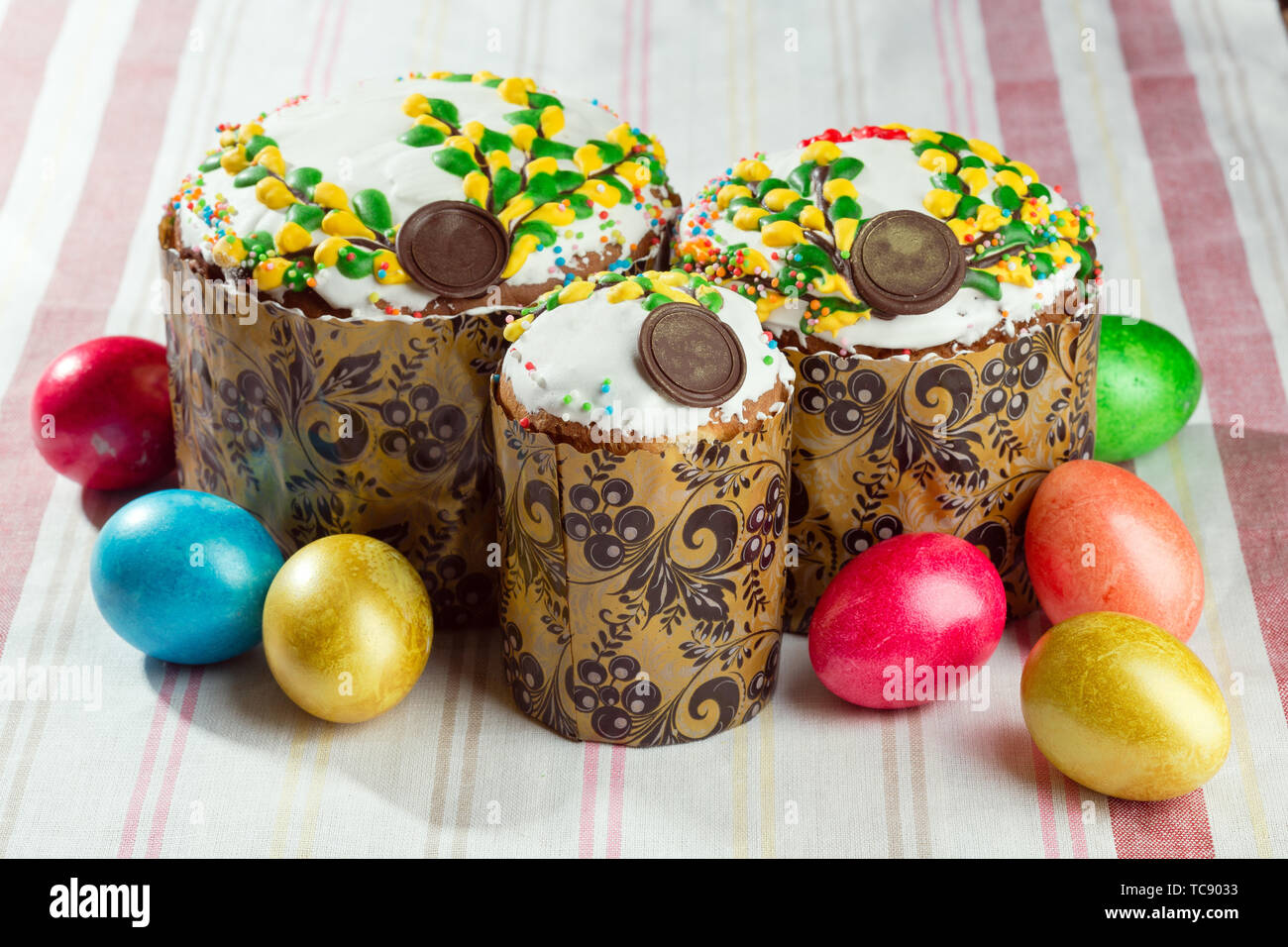 Russian Easter Bread Kulich Paska Decorated With Painted