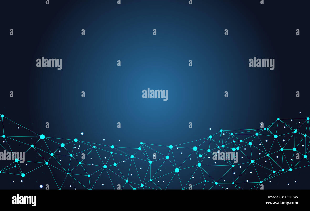 Interconnected dot wire material with a sense of technology. Big data concept background. Stock Photo