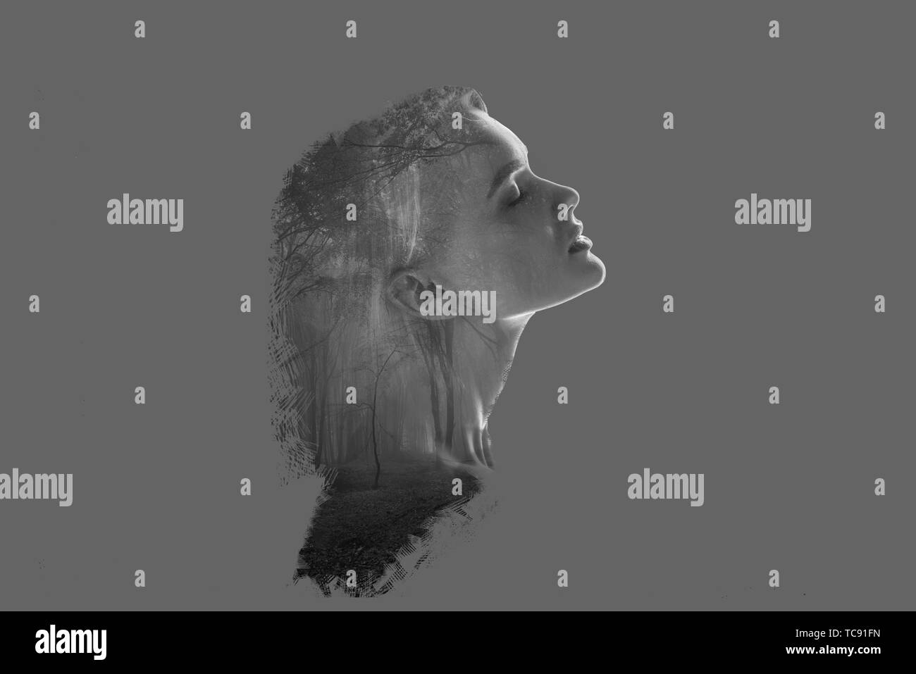 Woman trees double exposure hi-res stock photography and images - Alamy