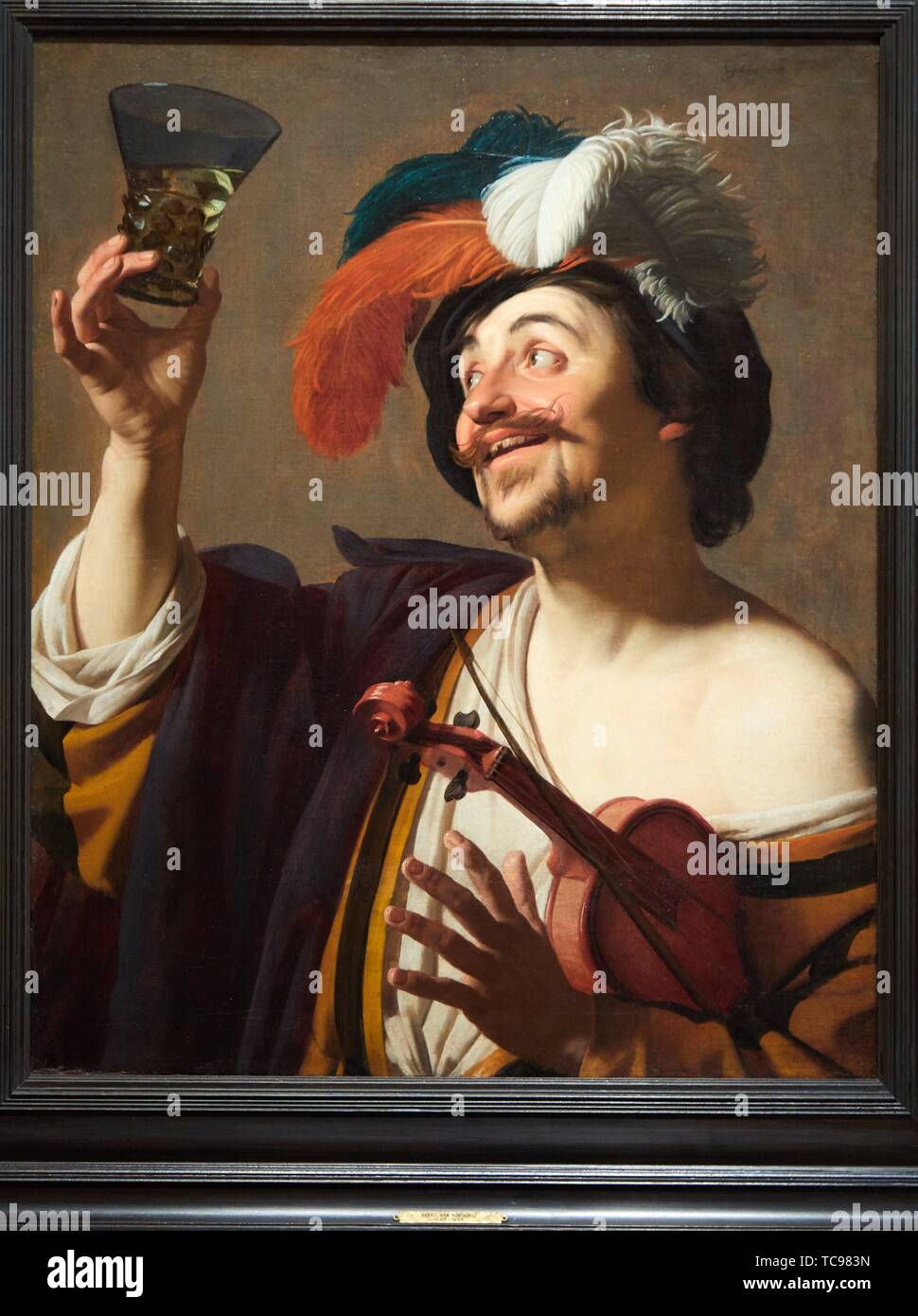 '''The happy Violinist'', 1624, Gerrit van Honthorst, Thyssen Bornemisza Museum, Madrid, Spain, Europe Stock Photo