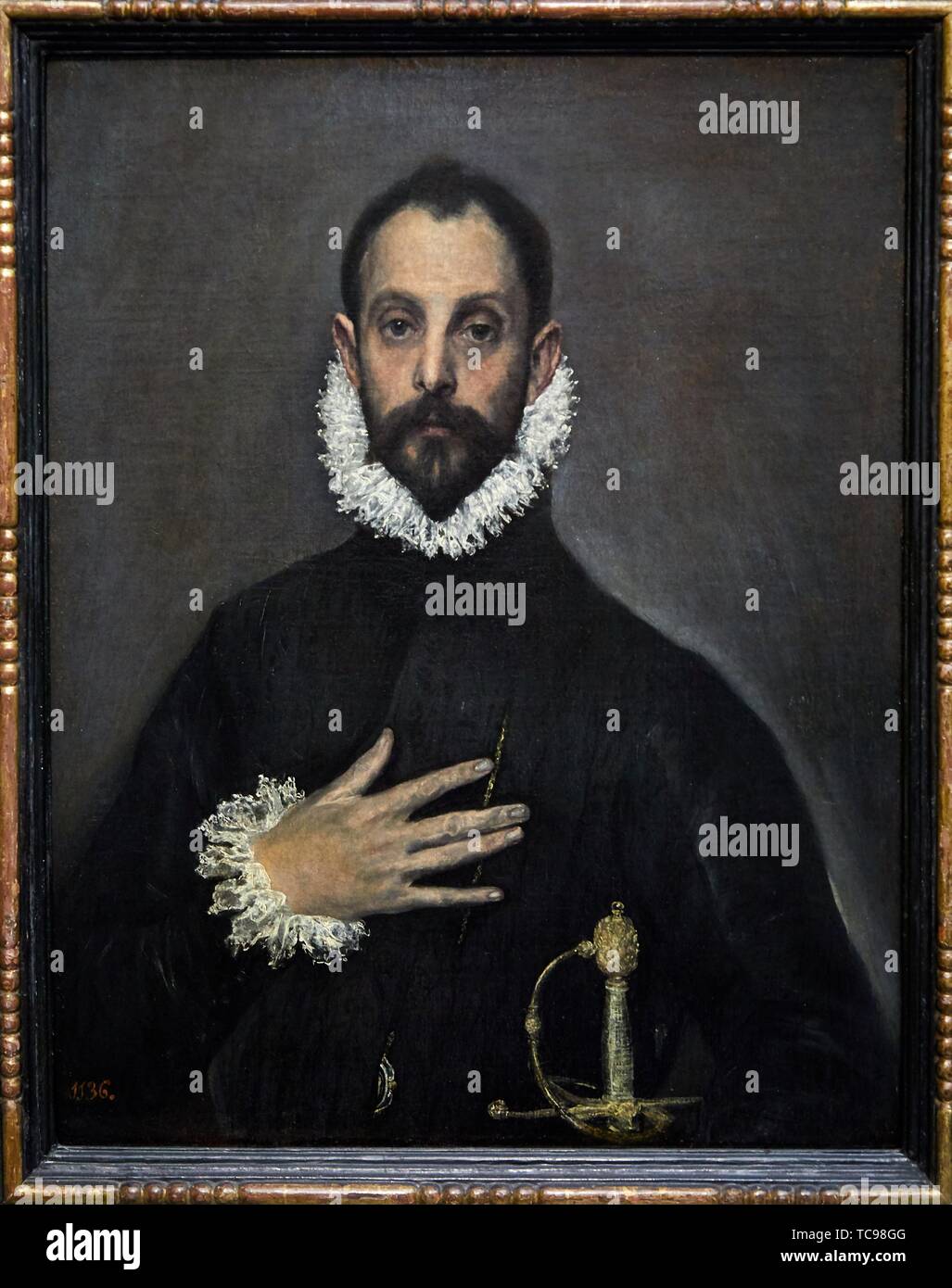 '''The Nobleman with his Hand on his Chest'', 1580, El Greco (Domenikos Theotokopoulos), Prado Museum, Madrid, Spain, Europe Stock Photo