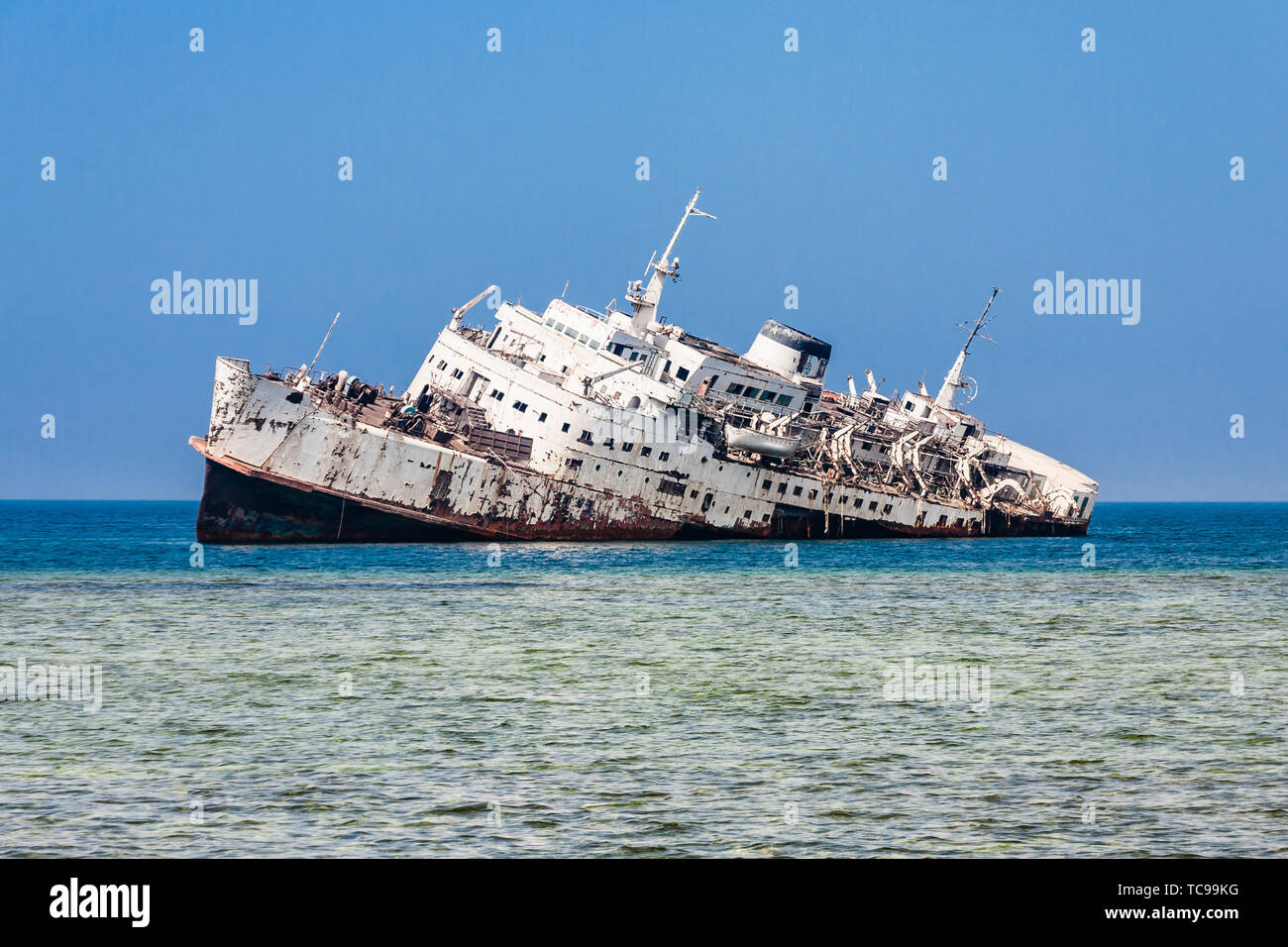 The shipwreck on the Shoaiba Beach near Jeddah, Saudi Arabia Stock Photo