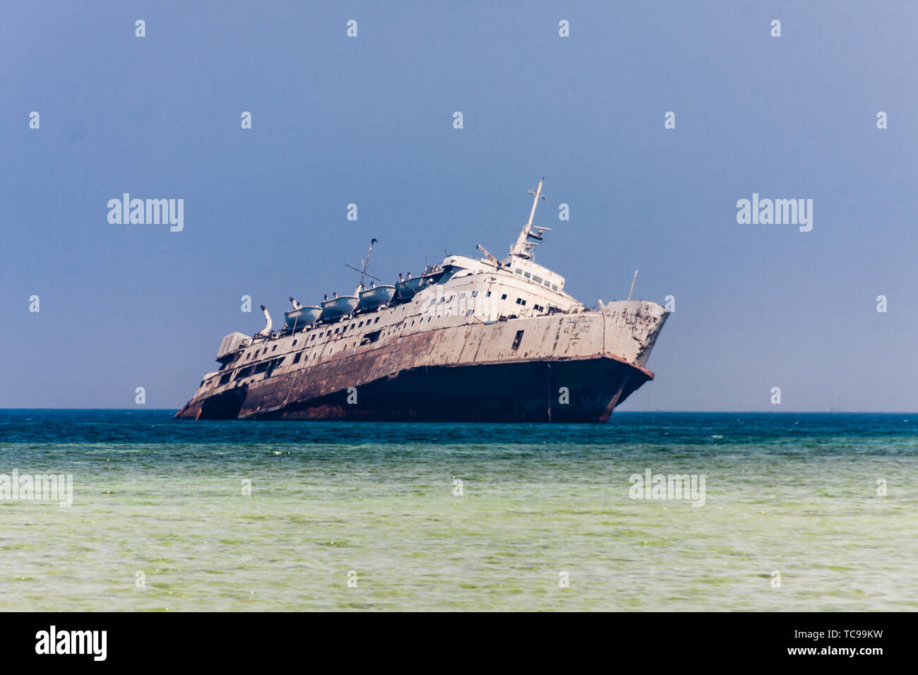 The shipwreck on the Shoaiba Beach near Jeddah, Saudi Arabia Stock Photo