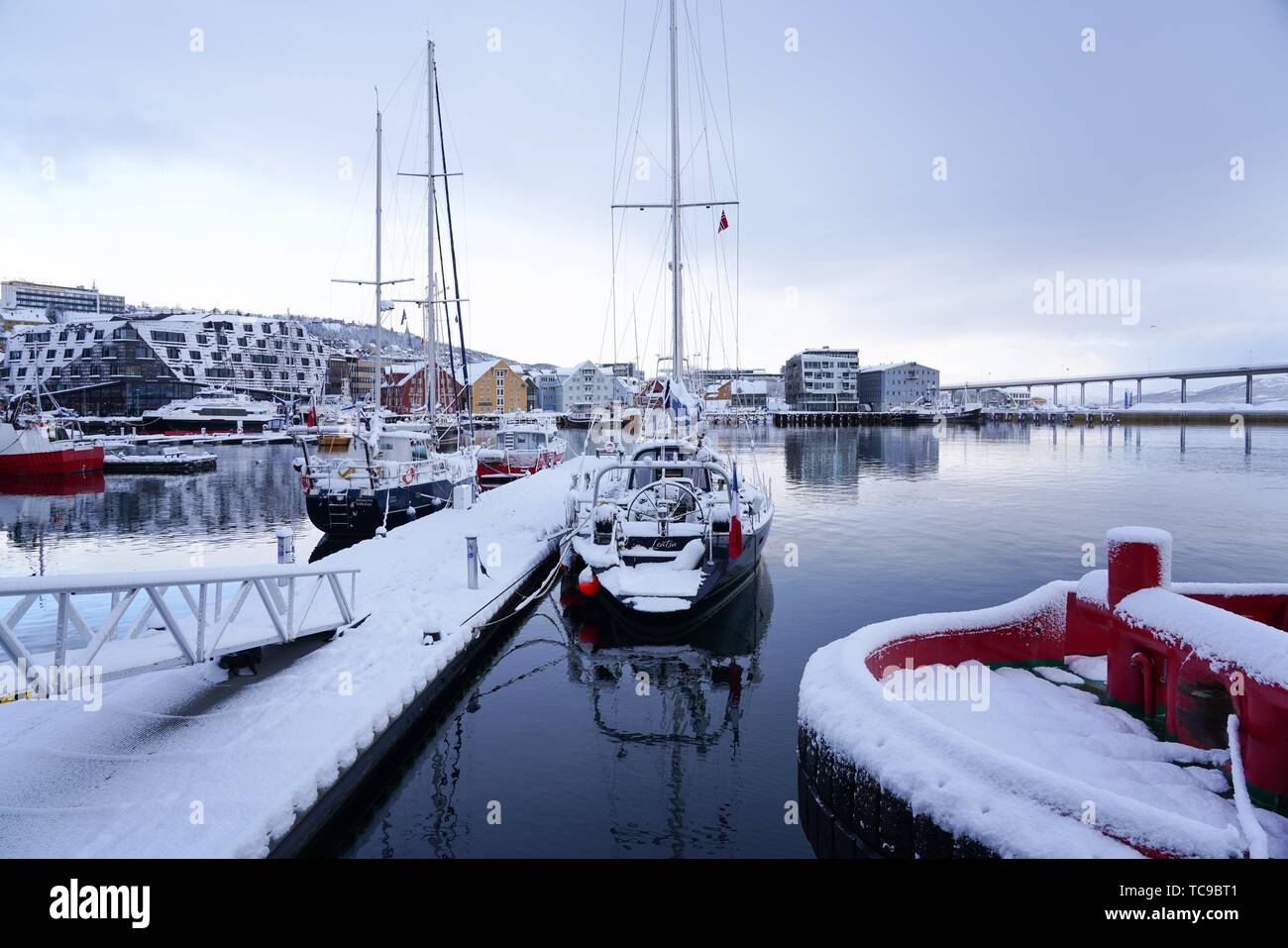 Tromsø harbour, Tromsø, Troms County, Norway, Europe Stock Photo
