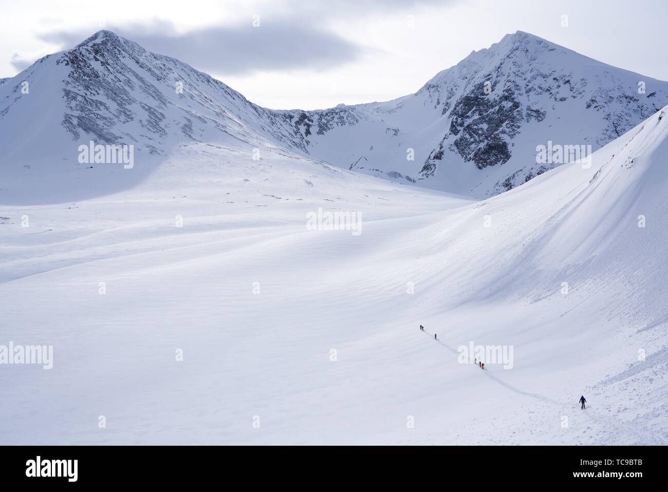 Ski touring in the Lyngen Alps, Lyngen peninsula, Troms County, Norway, Europe Stock Photo