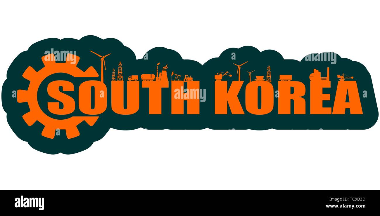 Energy and Power icons. Sustainable energy generation and heavy industry. illustration. South Korea word decorated by gear Stock Photo